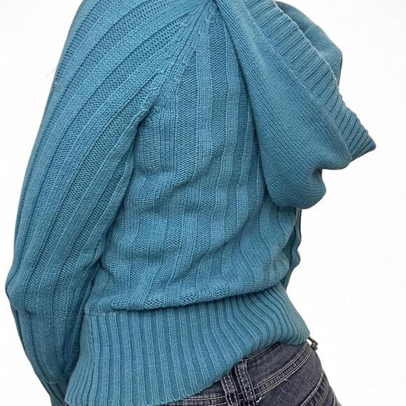 2000s Aeropostale Blue Cable Knit Hooded Henley Sweater – Modern S (Tagged L) - Picture 5 of 5